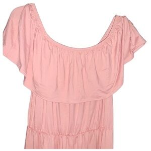 🛑 SOLD ‼️ PINC BRAND WOMENS DUSTY ROSE RUFFLED OFF-THE-SHOULDER DRESS SIZE XL